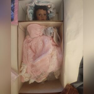 Vintage Doll with Pink Lace Dress
